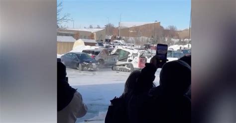 skid steer hits cop car|Video shows man ramming skid loader into police cruiser in .